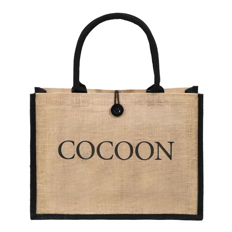 birthday print jute tote with black trim product example - view 4