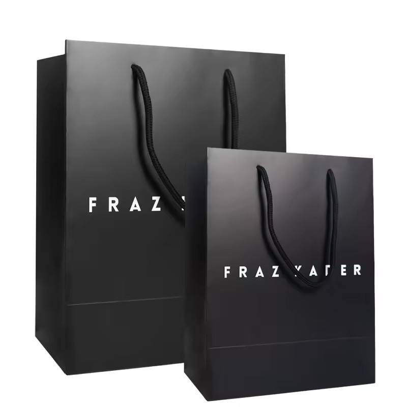 structured black 250gsm paper shopping bag for boutiques - view 2