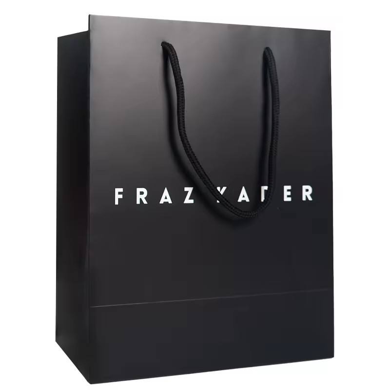 structured black 250gsm paper shopping bag for boutiques - view 6