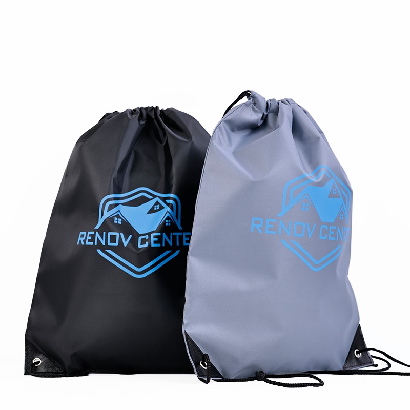 black polyester drawstring backpack with blue printed logo - view 3