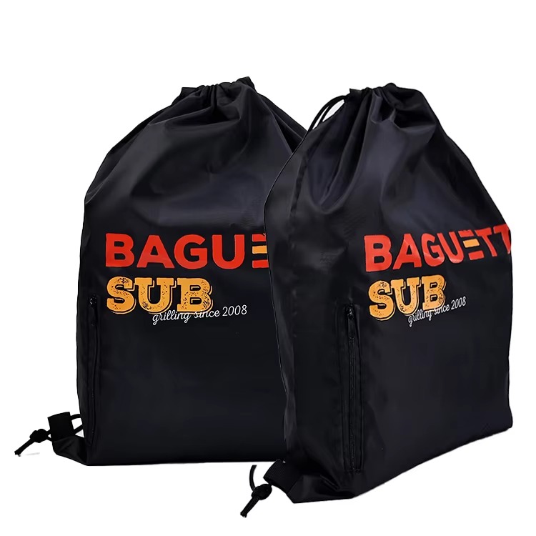 black polyester drawstring backpack with blue printed logo - view 6