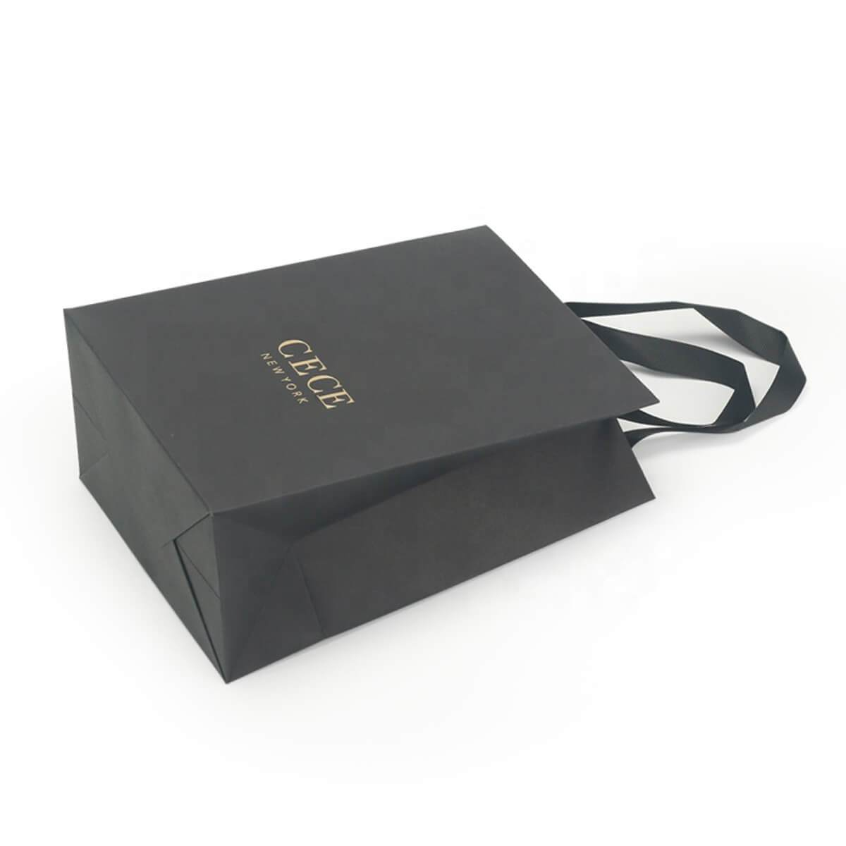 premium black card paper shopping bag for fashion and beauty retail - view 2