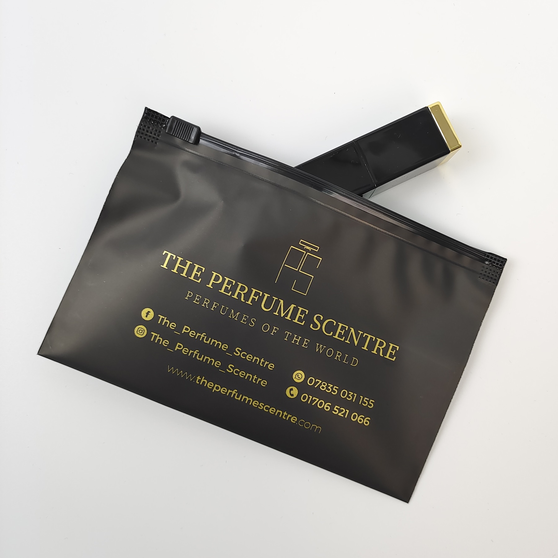 Black Frosted Zipper Bag with Gold Print