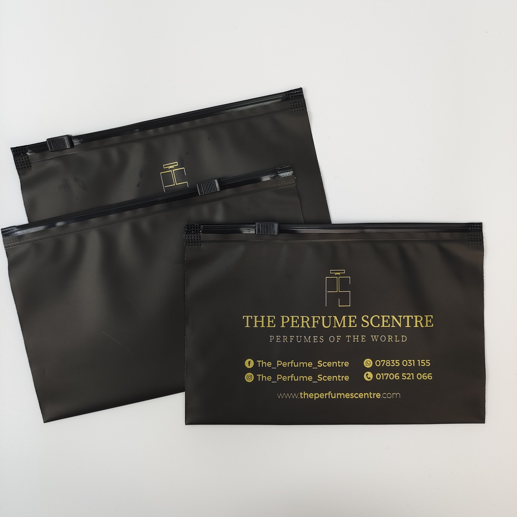 black frosted translucent zipper bag with gold print - view 2