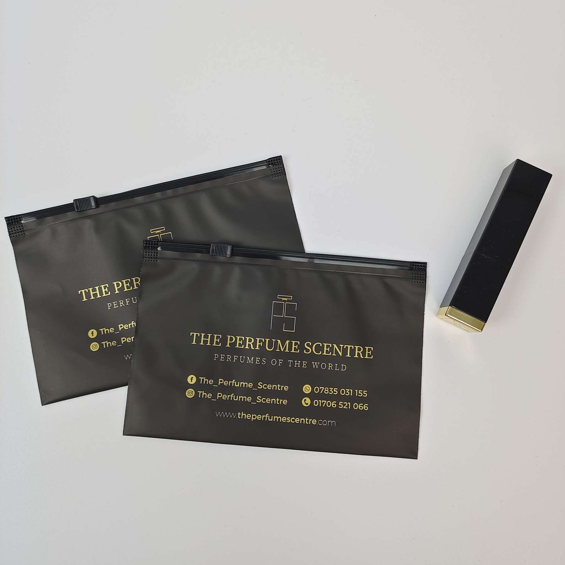 black frosted translucent zipper bag with gold print - view 3