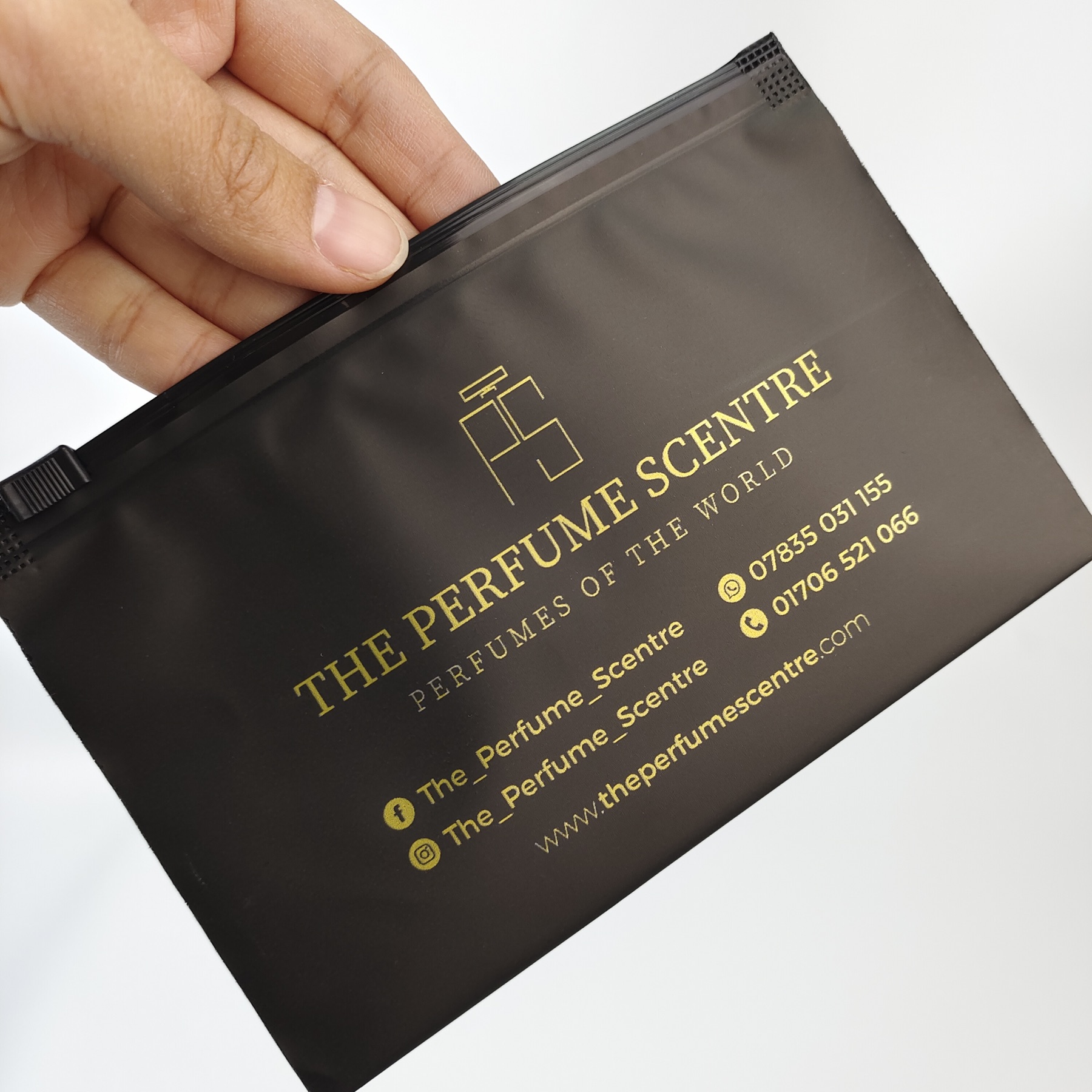 black frosted translucent zipper bag with gold print - view 4