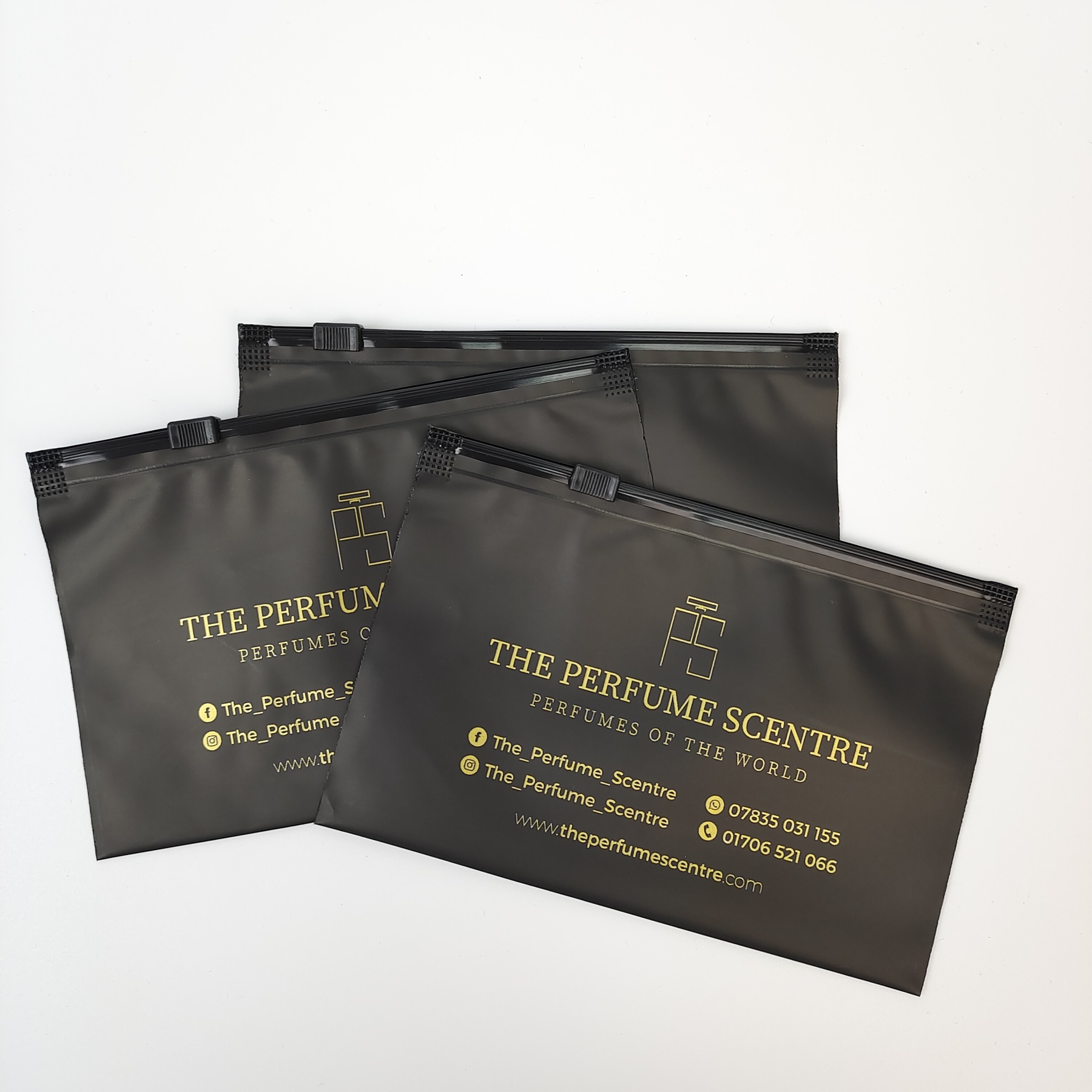 black frosted translucent zipper bag with gold print - view 5