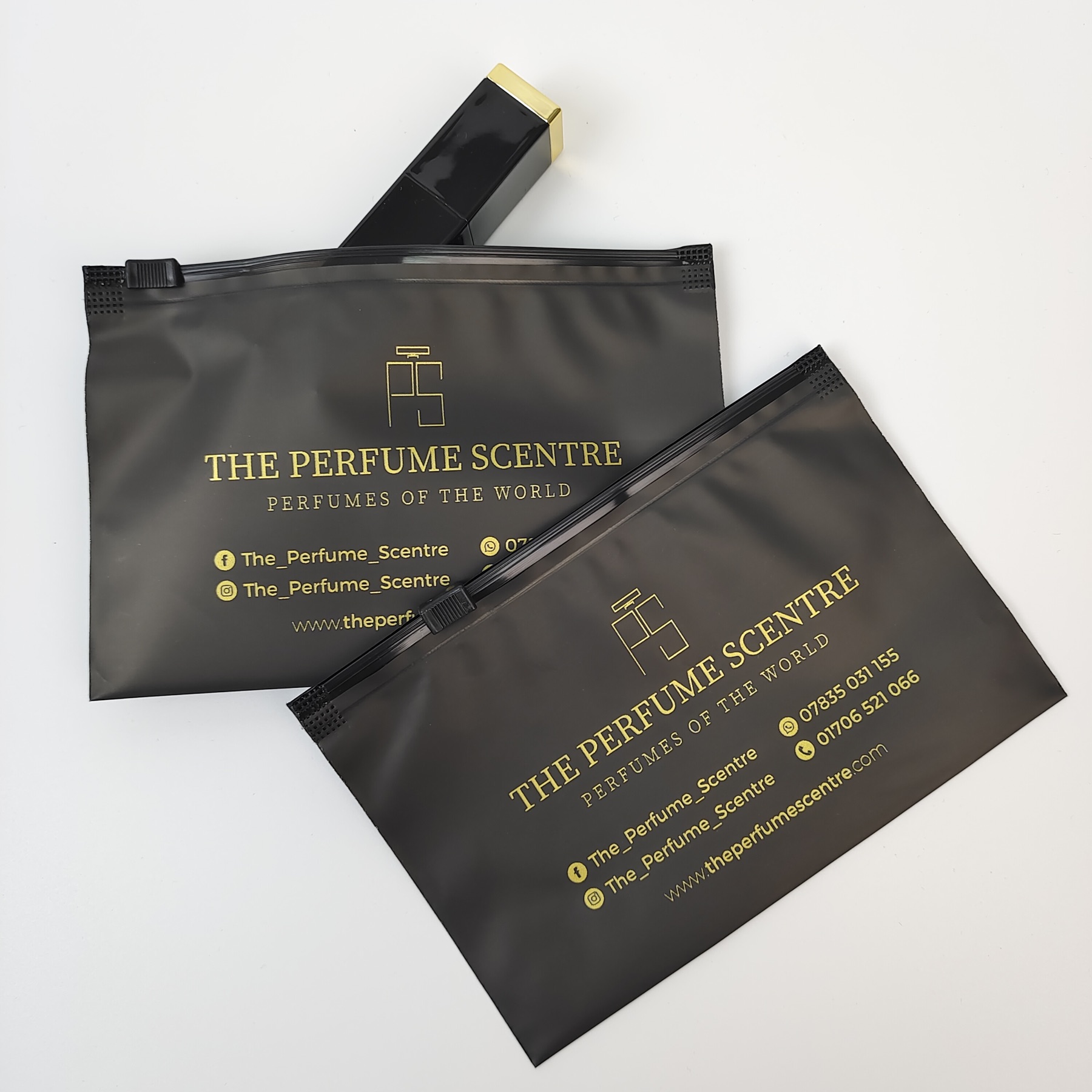 black frosted translucent zipper bag with gold print - view 6