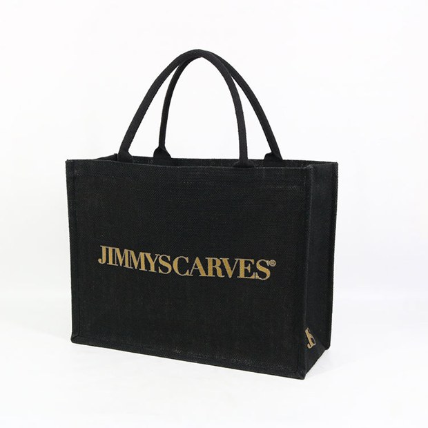 Black Jute Tote with Gold Printing