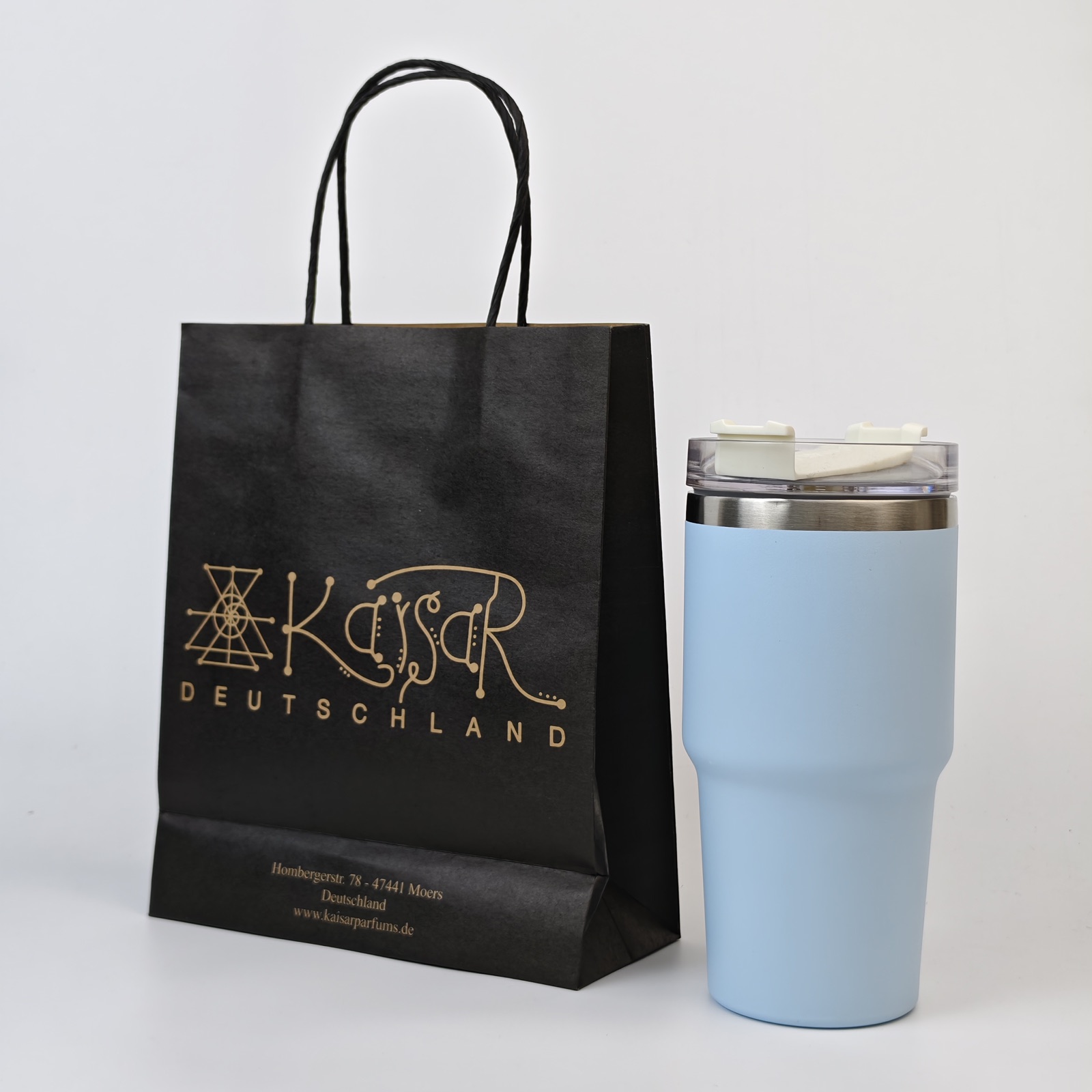 black kraft paper shopping bag with metallic print and twisted handles - view 3