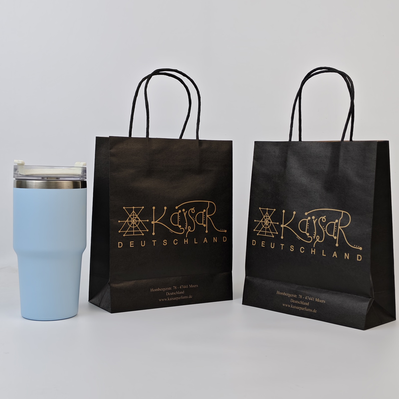black kraft paper shopping bag with metallic print and twisted handles - view 5