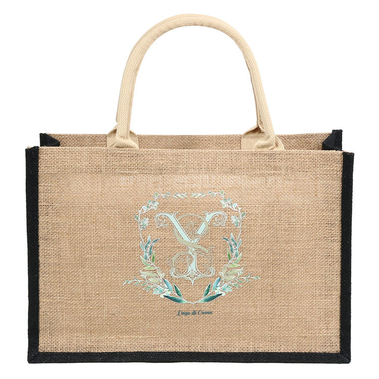 black logo jute tote size set product example - view 3