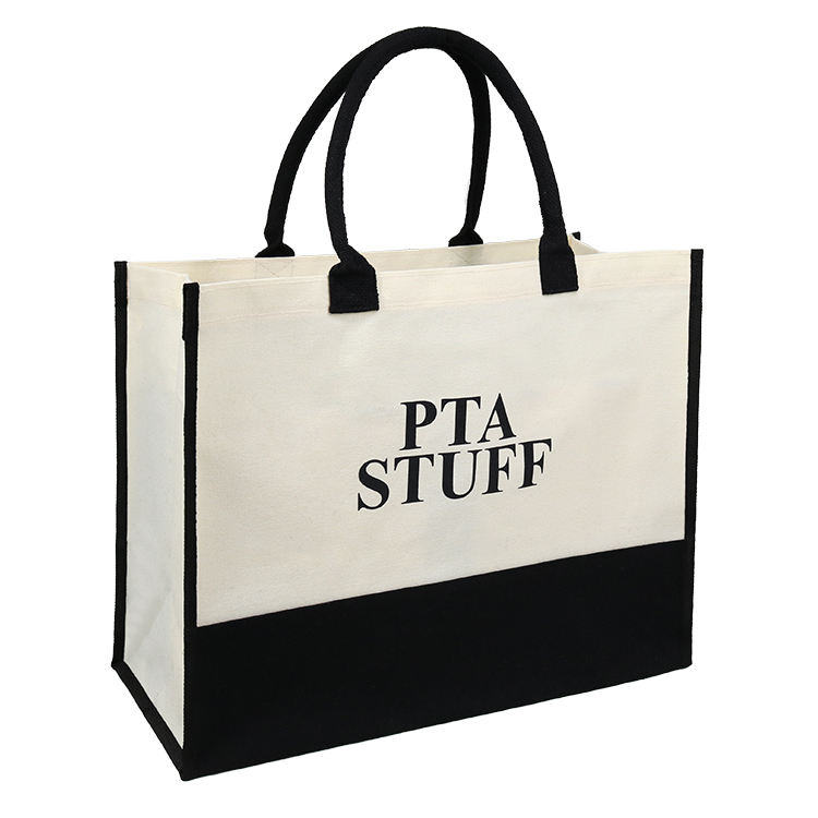 black logo jute tote size set product example - view 6