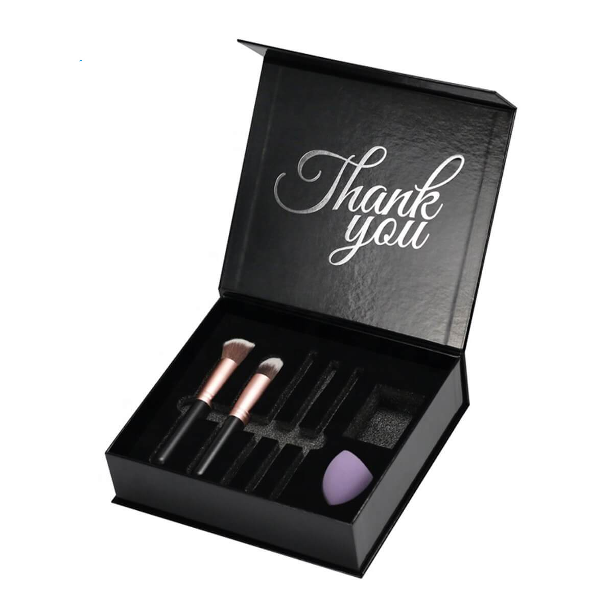 black magnetic cosmetic gift box with fitted product insert - view 2