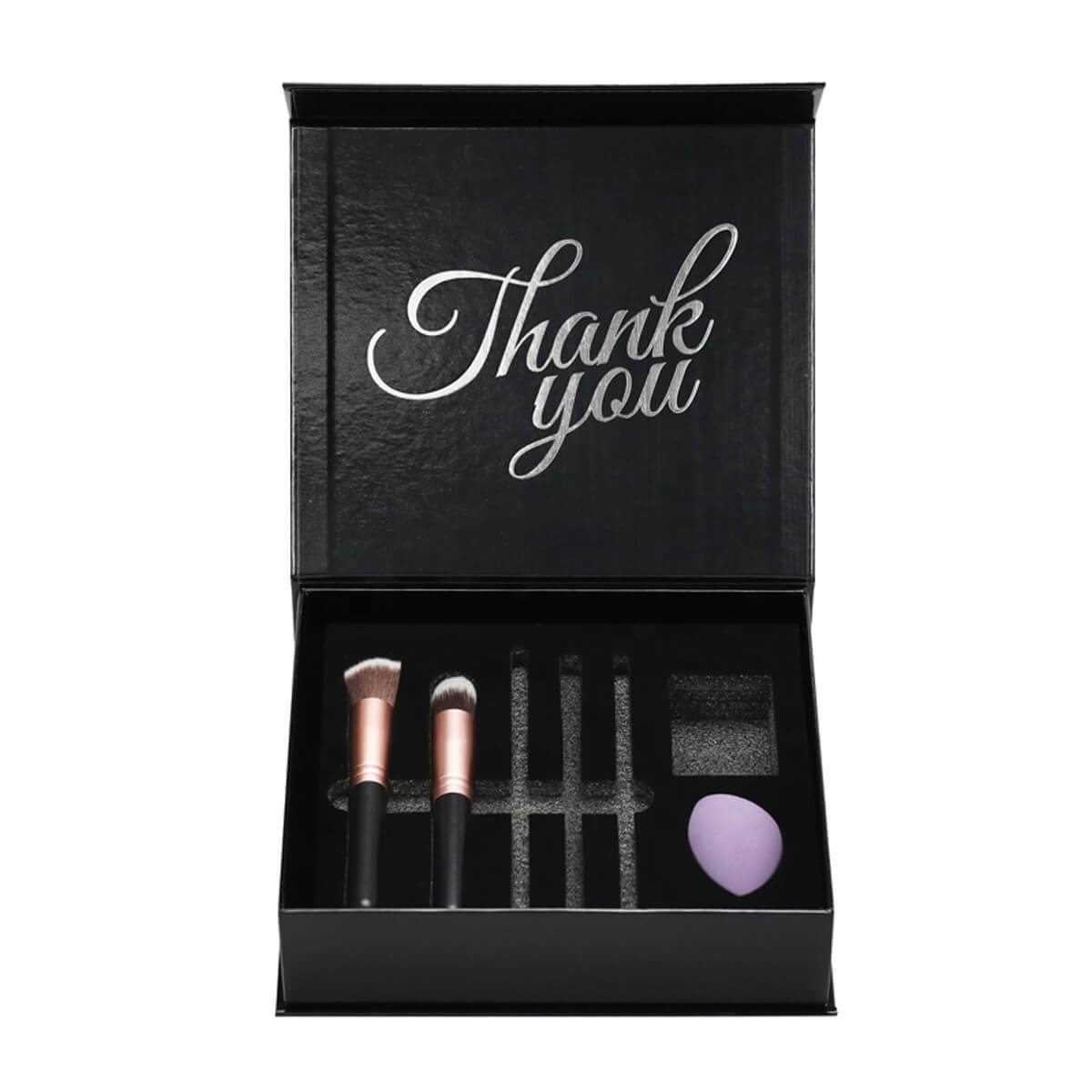 black magnetic cosmetic gift box with fitted product insert - view 3