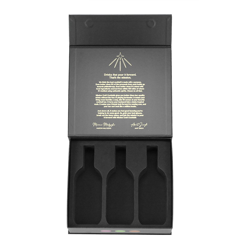 black magnetic wine gift box with fitted bottle insert - view 2