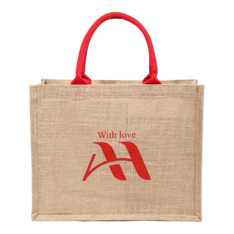 black message print jute tote product example - view 5
