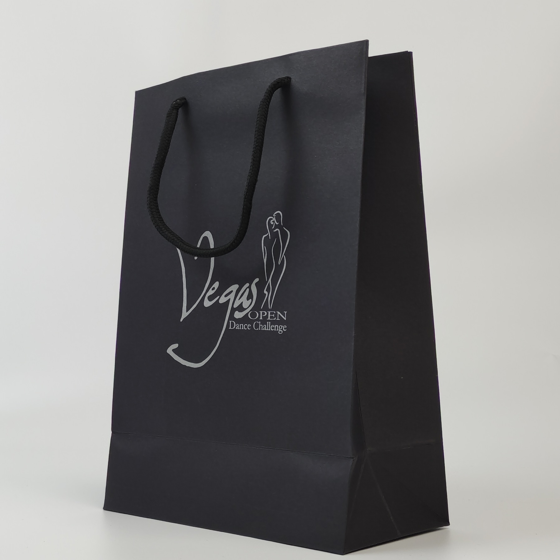 black paper carrier bag with silver logo and reinforced top - view 5