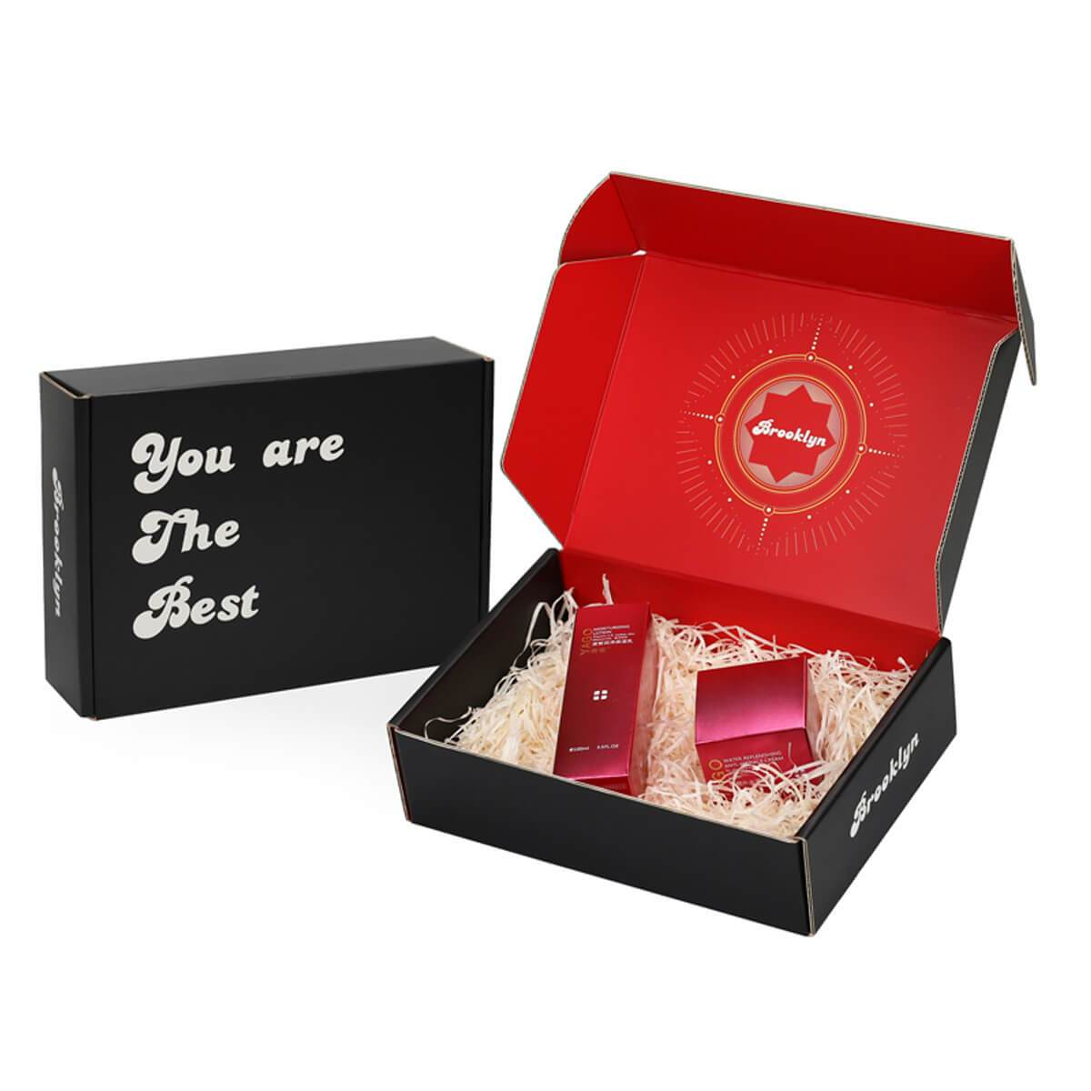 black printed ecommerce mailer box with contrasting interior artwork - view 2