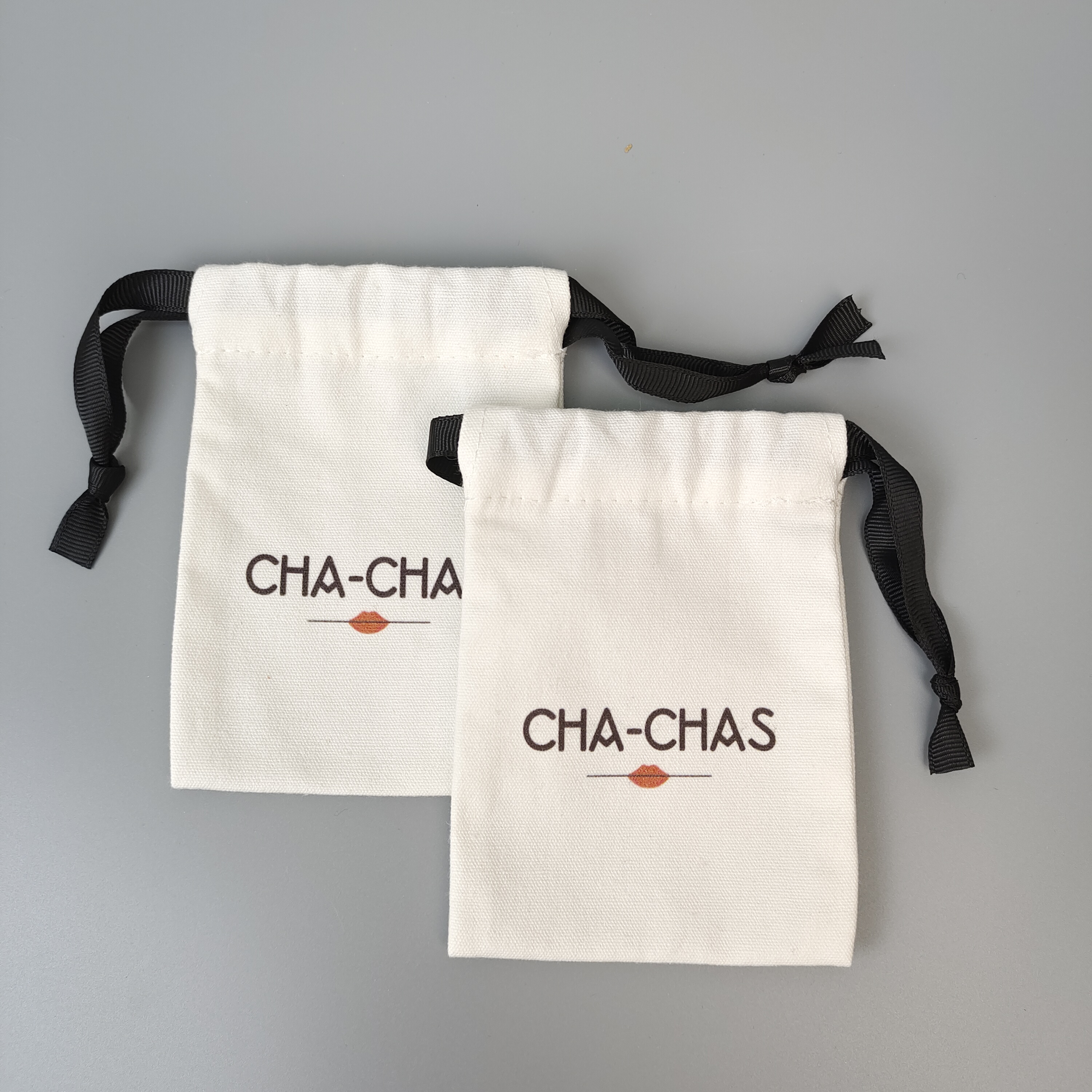 Black Ribbon Cotton Drawstring Bag