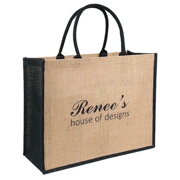 Script Logo Jute Tote with Black Trim