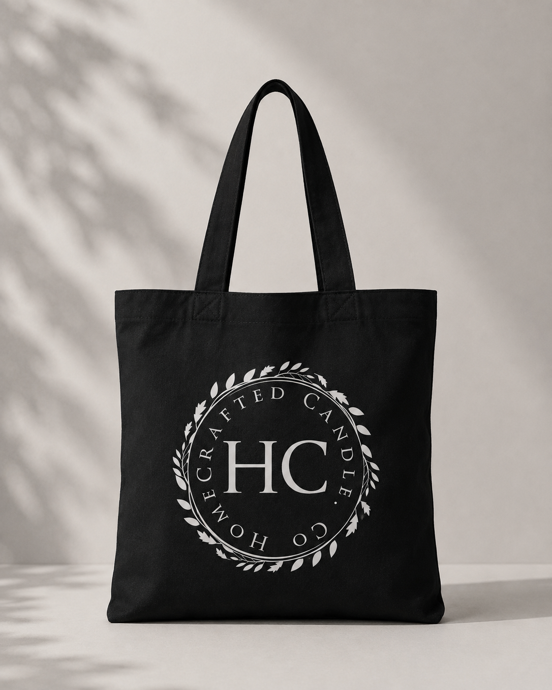 Black Canvas Tote with White Emblem