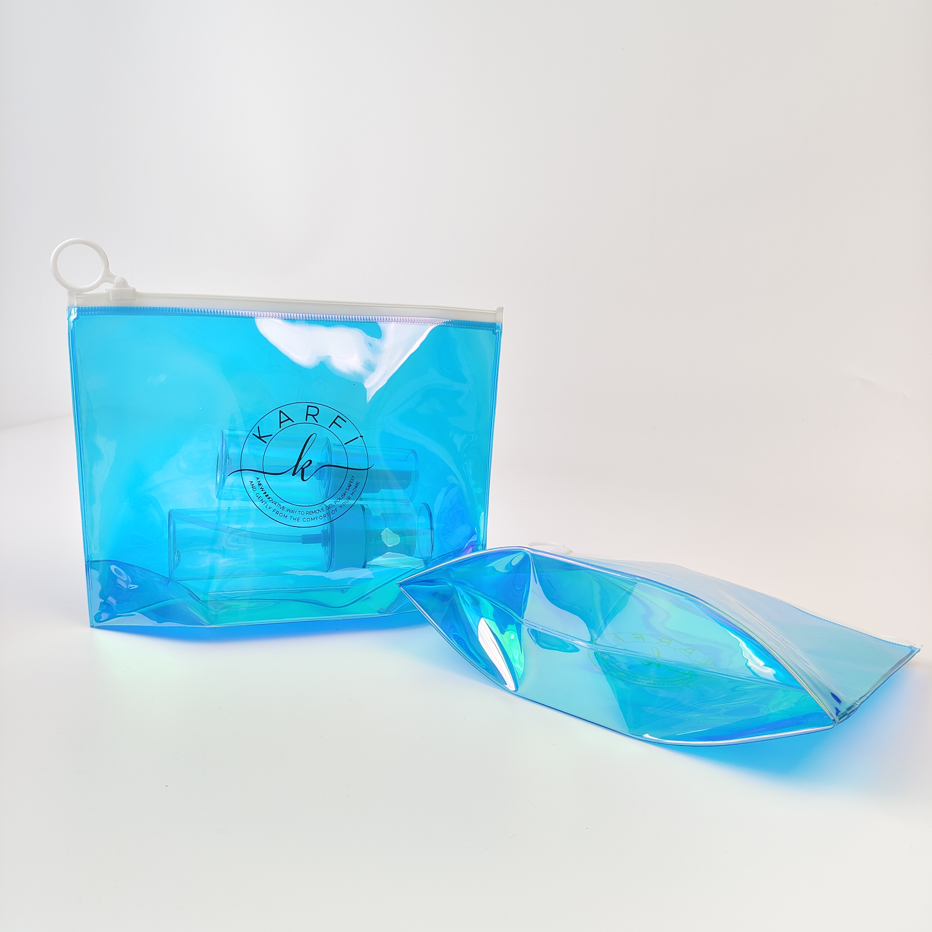 Blue Holographic Bottom-Gusset PVC Pouch