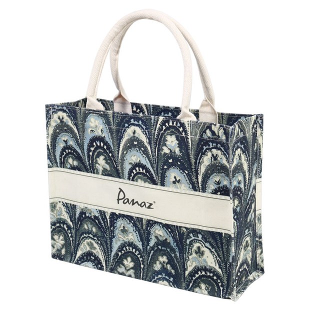 Blue Pattern Canvas Panel Jute Tote