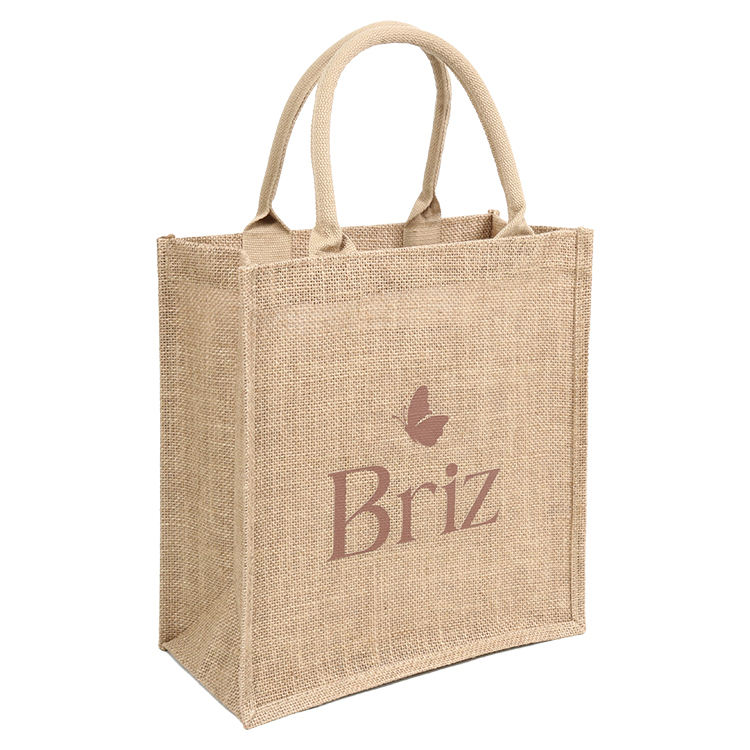 blue pattern canvas panel jute tote product example - view 4