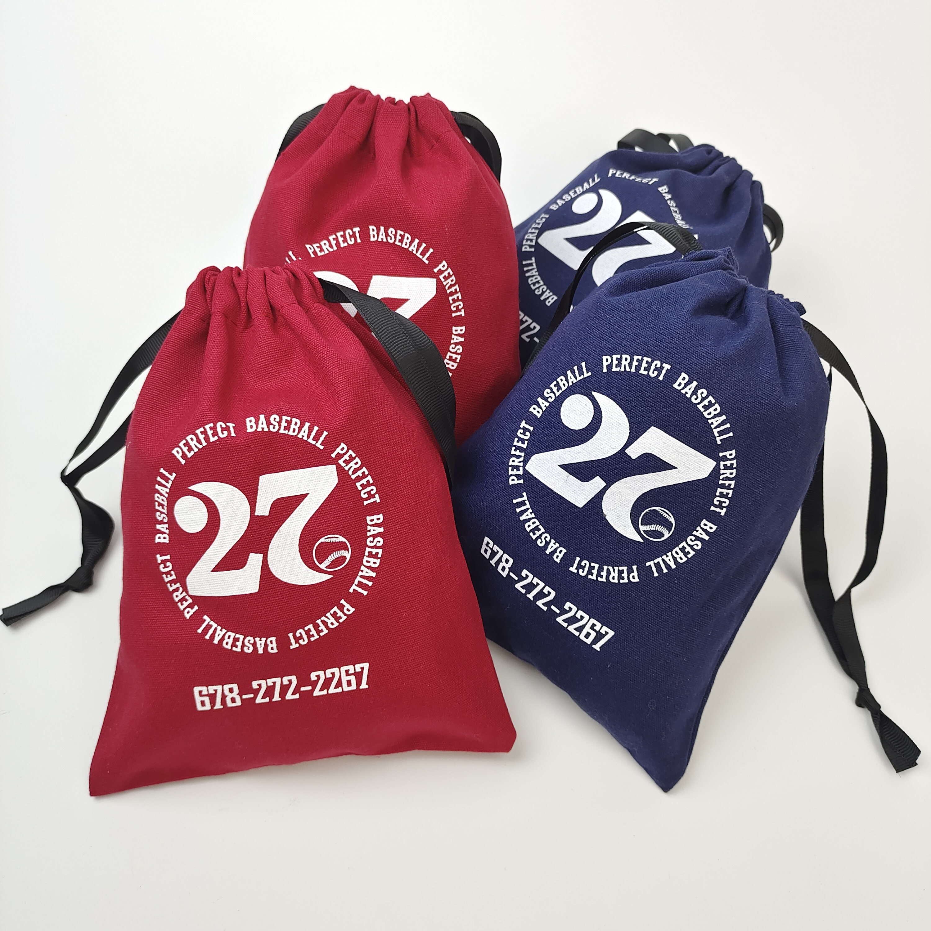 blue printed cotton drawstring bag with contrasting cords - view 6