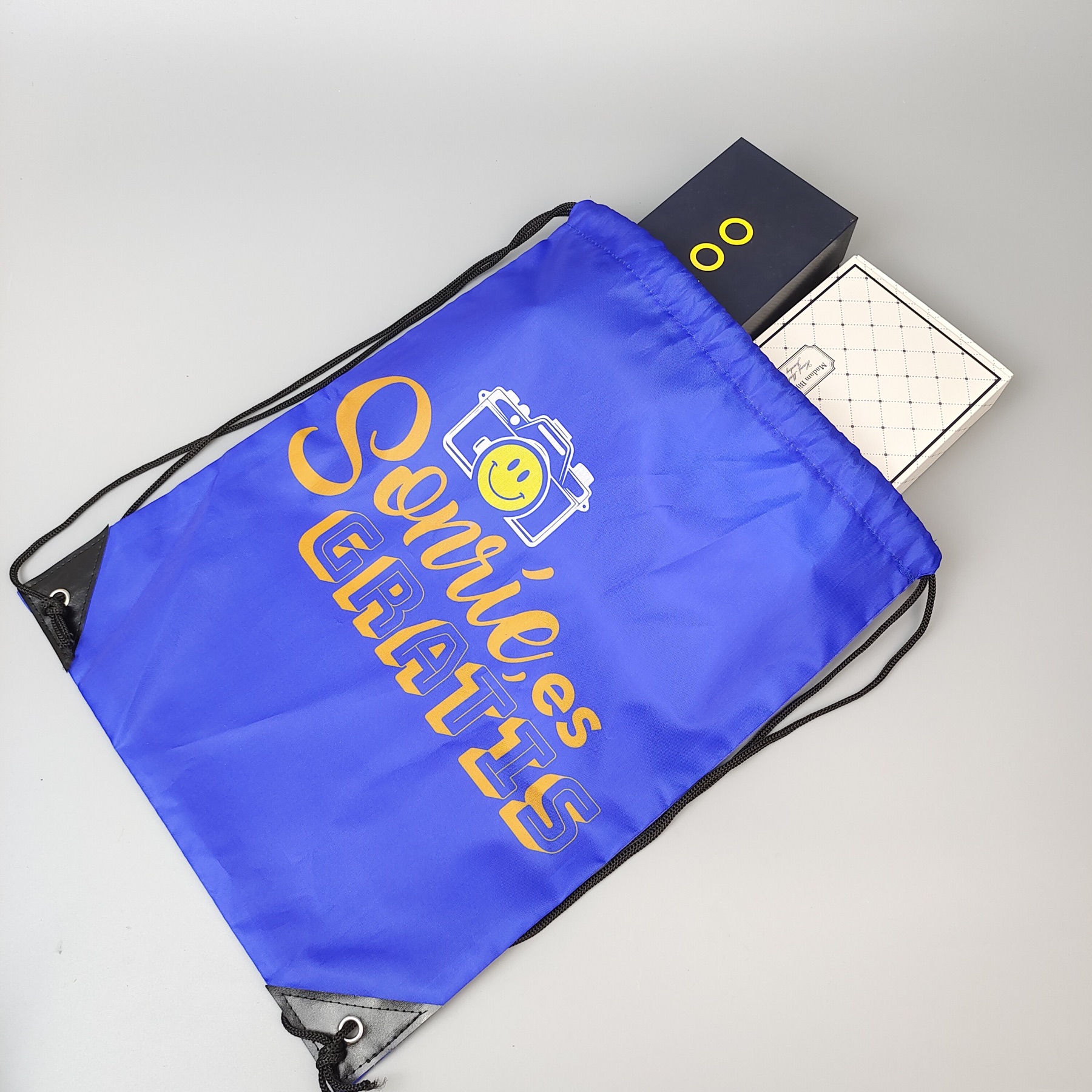blue polyester drawstring backpack with full-color sublimation printing - view 2