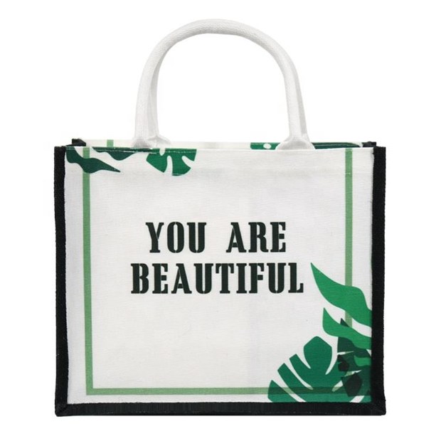 Botanical Panel Jute Tote Bag