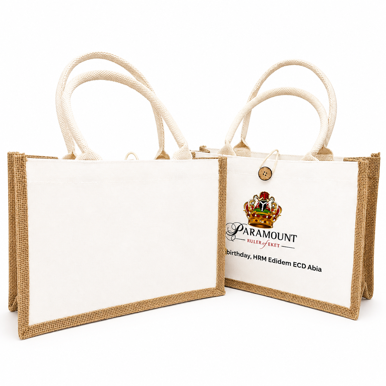jute trimmed canvas bag with round handles and button closure - view 2