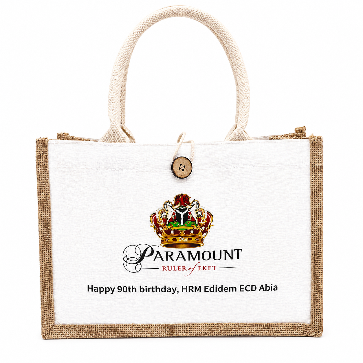 jute trimmed canvas bag with round handles and button closure - view 4
