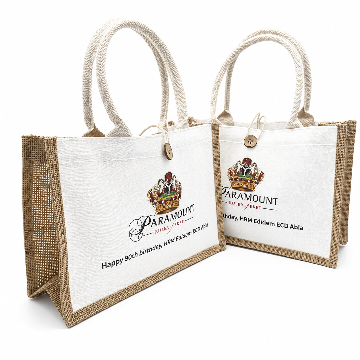 jute trimmed canvas bag with round handles and button closure - view 5
