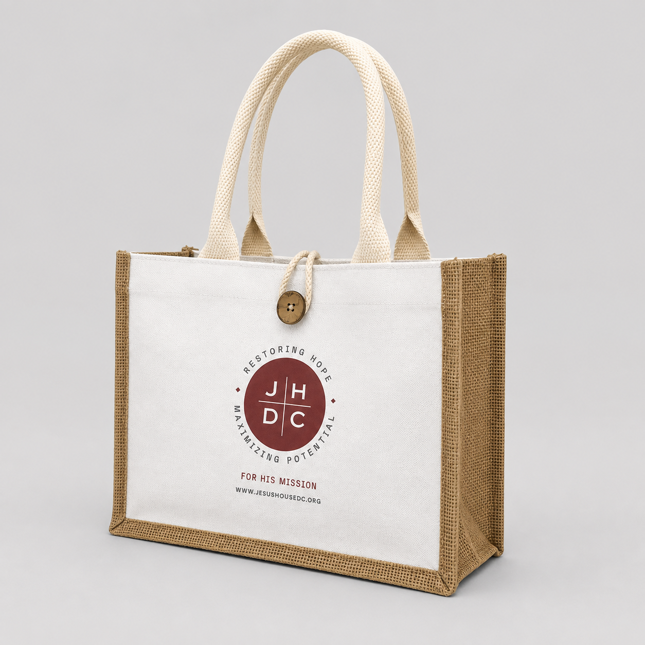 structured jute tote bag with printable canvas front panel - view 2