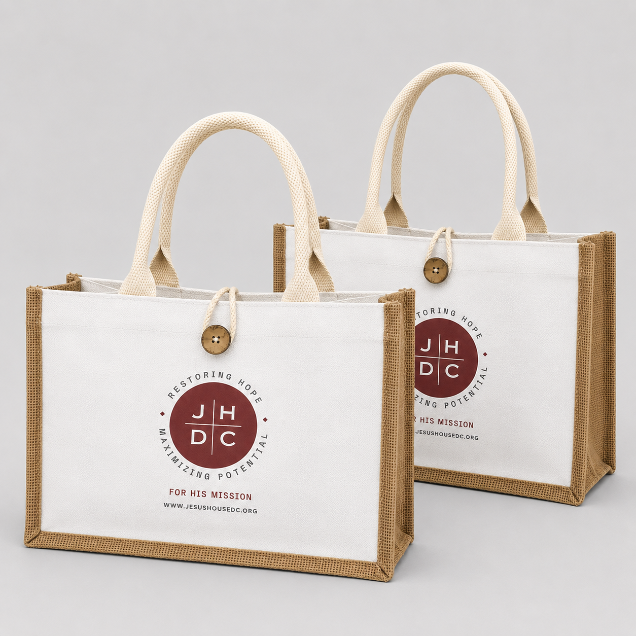 structured jute tote bag with printable canvas front panel - view 3