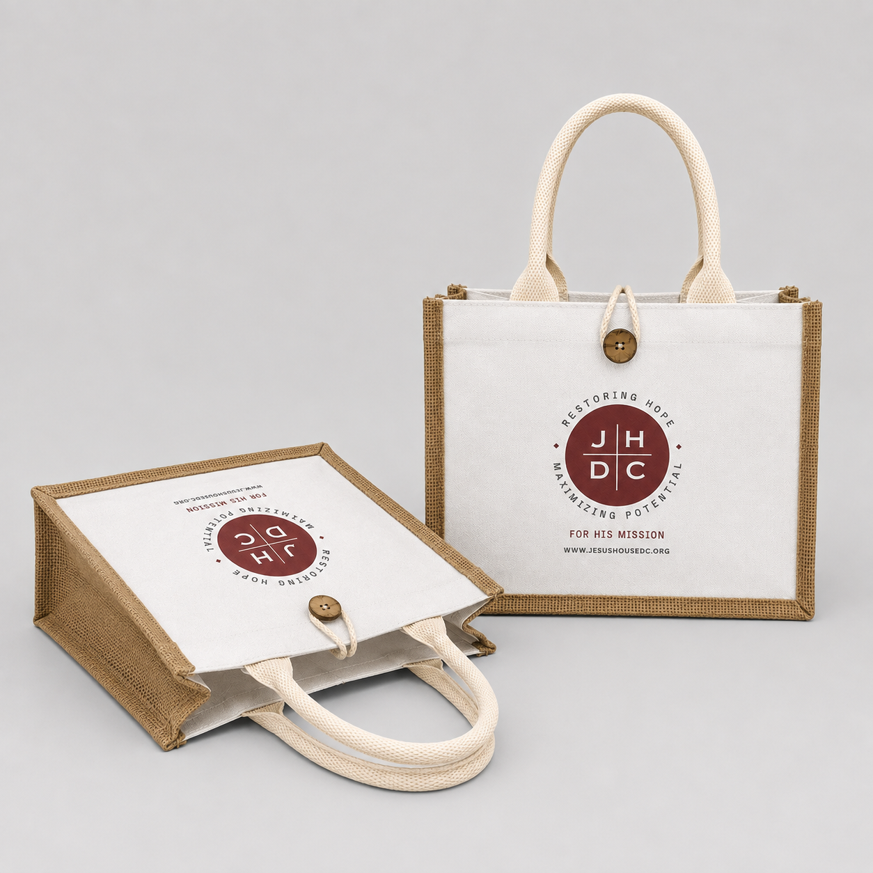 structured jute tote bag with printable canvas front panel - view 4