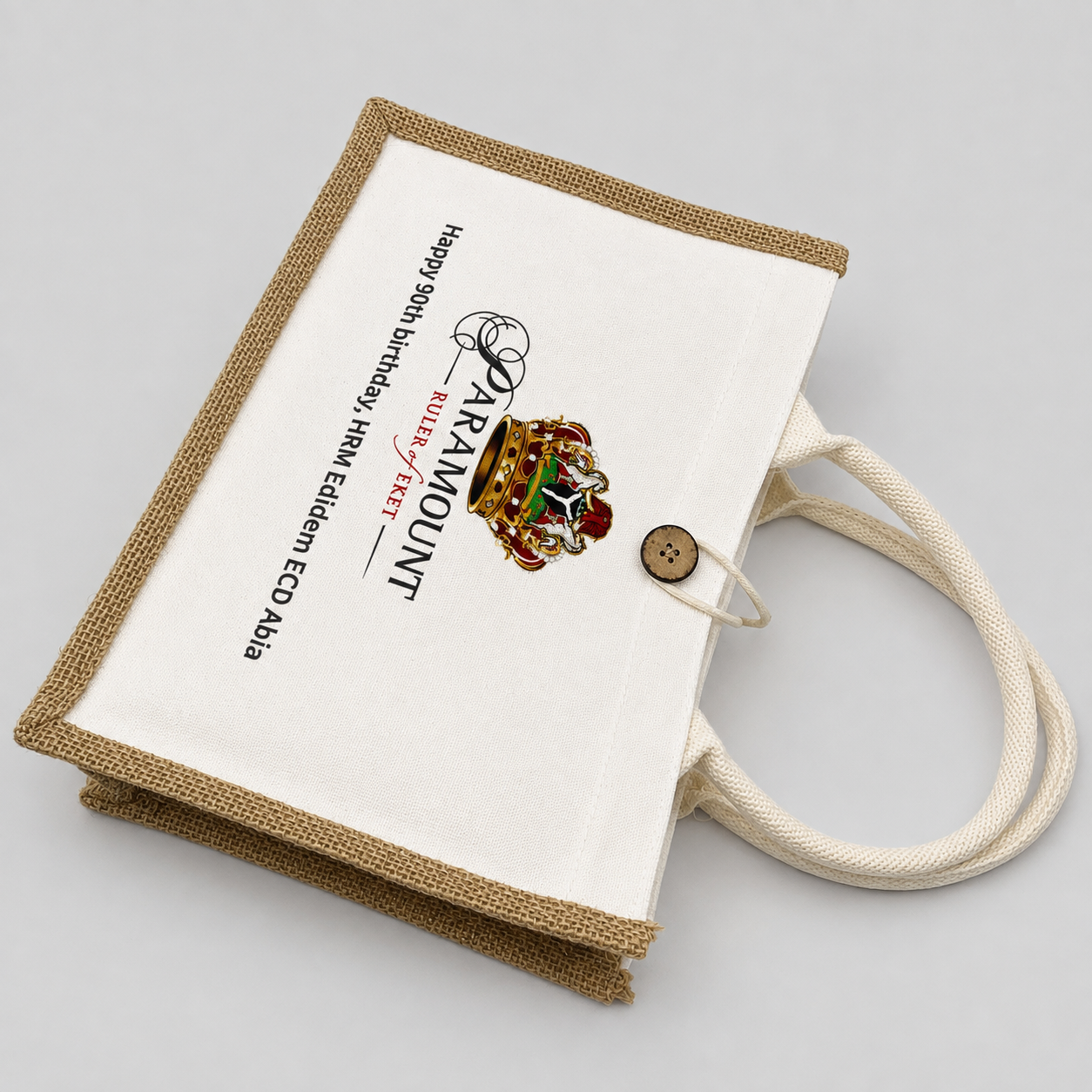 structured jute tote bag with printable canvas front panel - view 6