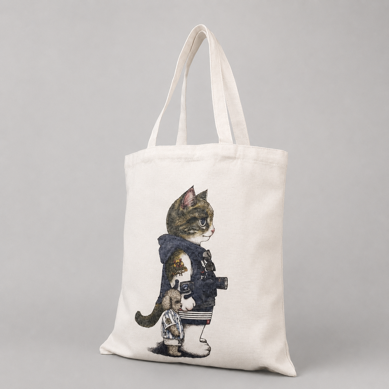Cat Illustration Canvas Tote Bag