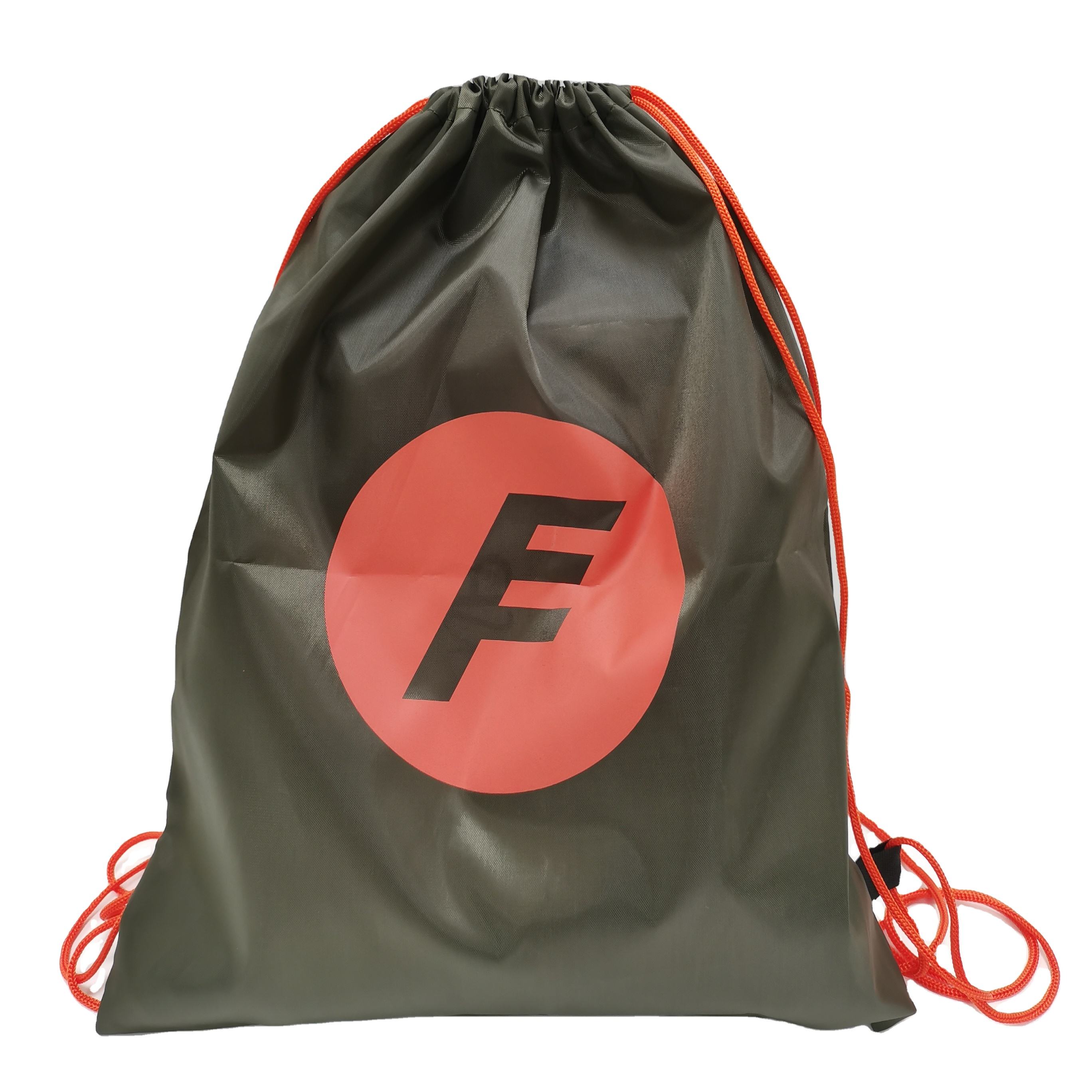 Charcoal Polyester Drawstring Bag with Red Cords