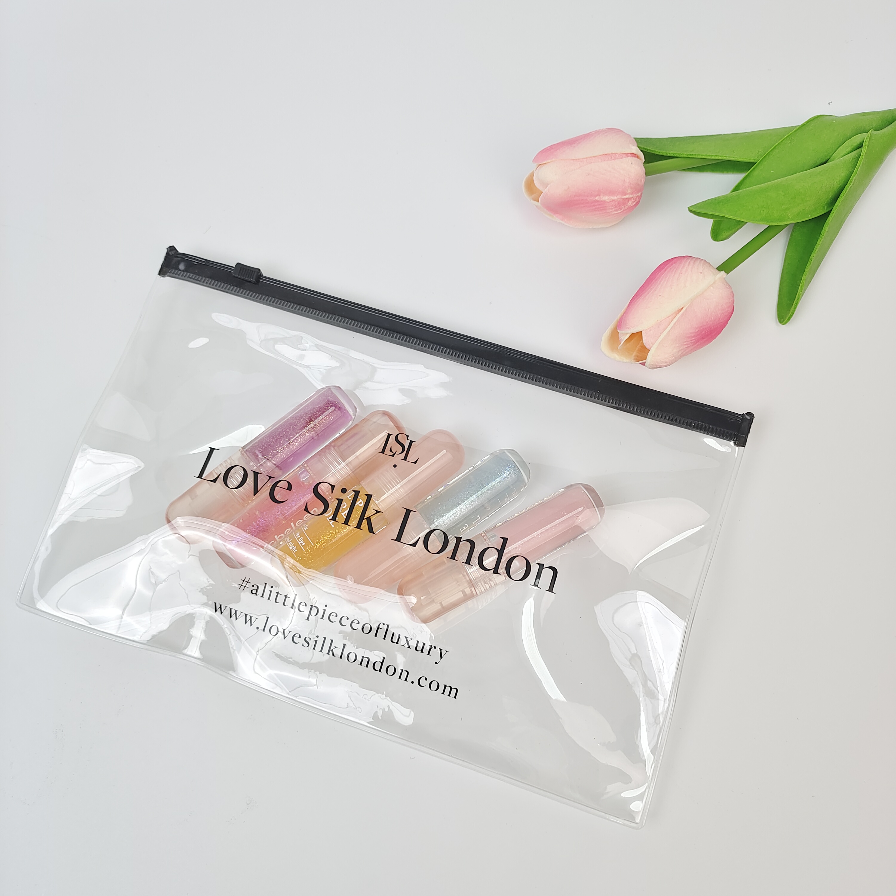 Clear PVC Zipper Bag with Black Logo