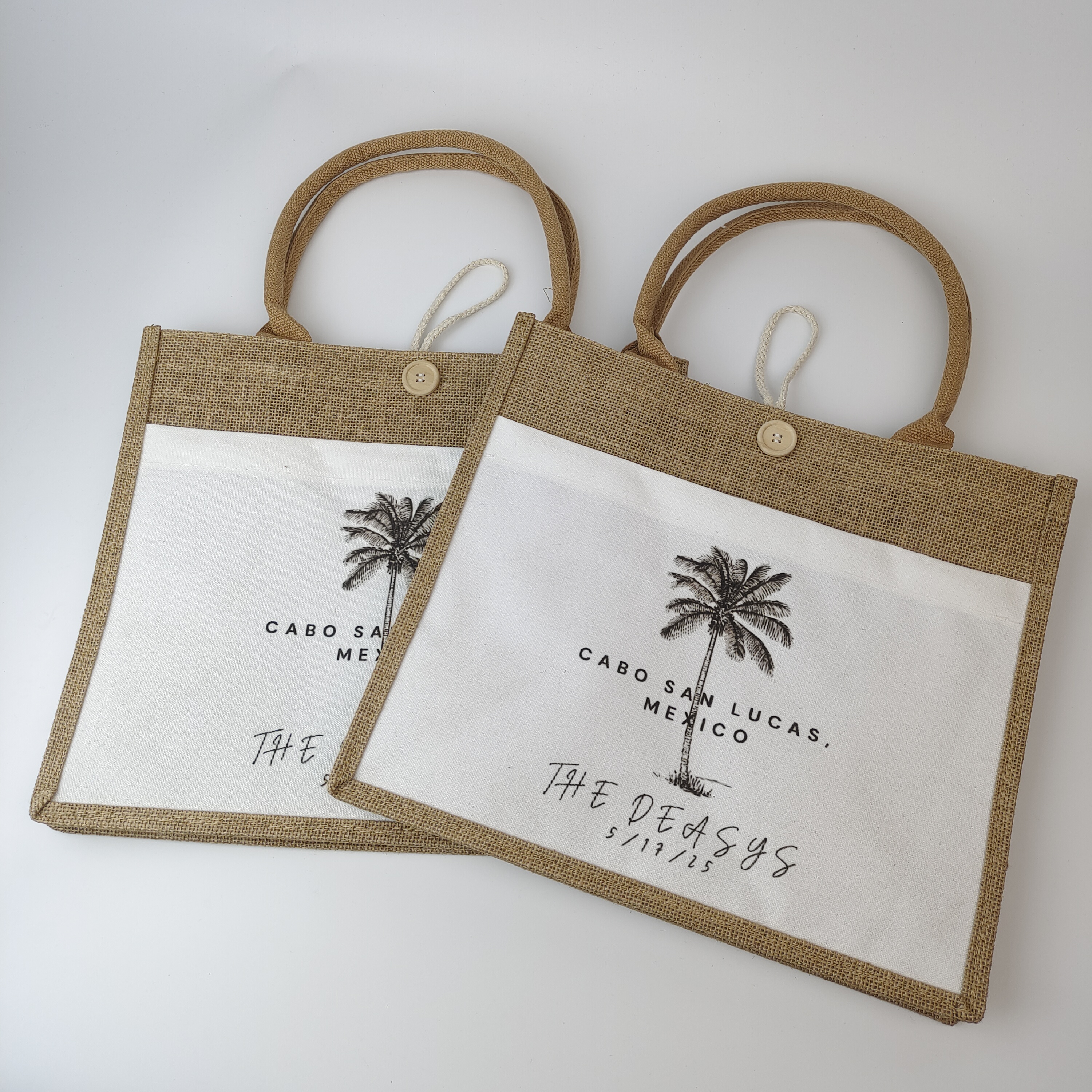 Jute Tote Bag with Contrast Canvas Panel