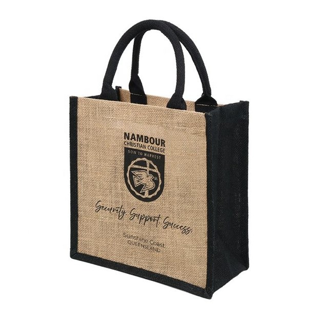 Crest Logo Jute Tote with Black Trim