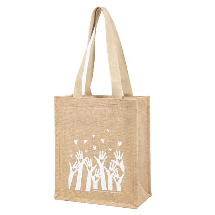 crest logo jute tote with black trim product example - view 5