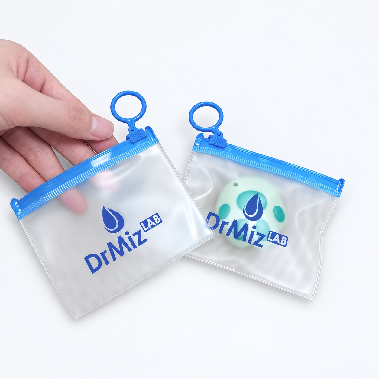 custom frosted PVC zipper pouches with blue ring pulls - view 2