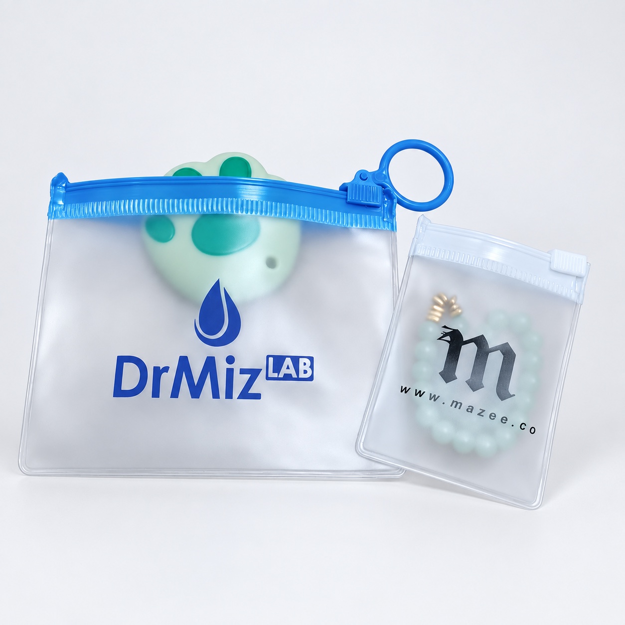 custom frosted PVC zipper pouches with blue ring pulls - view 4