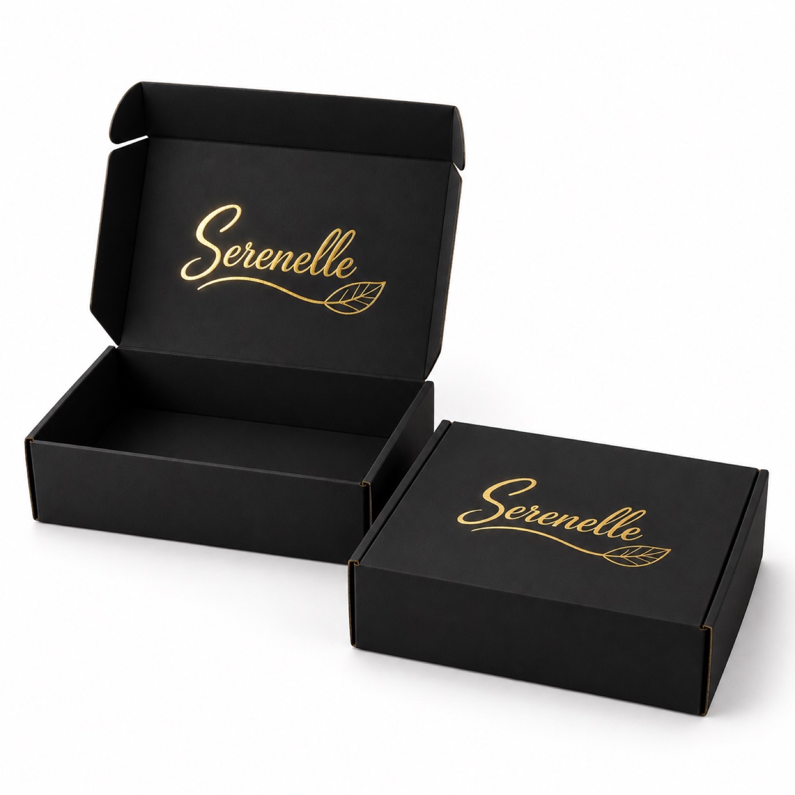 dark color printed corrugated mailer boxes in black navy and green - view 4