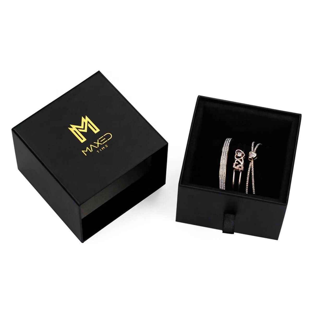 rigid drawer jewelry box with ribbon pull and fitted insert - view 3