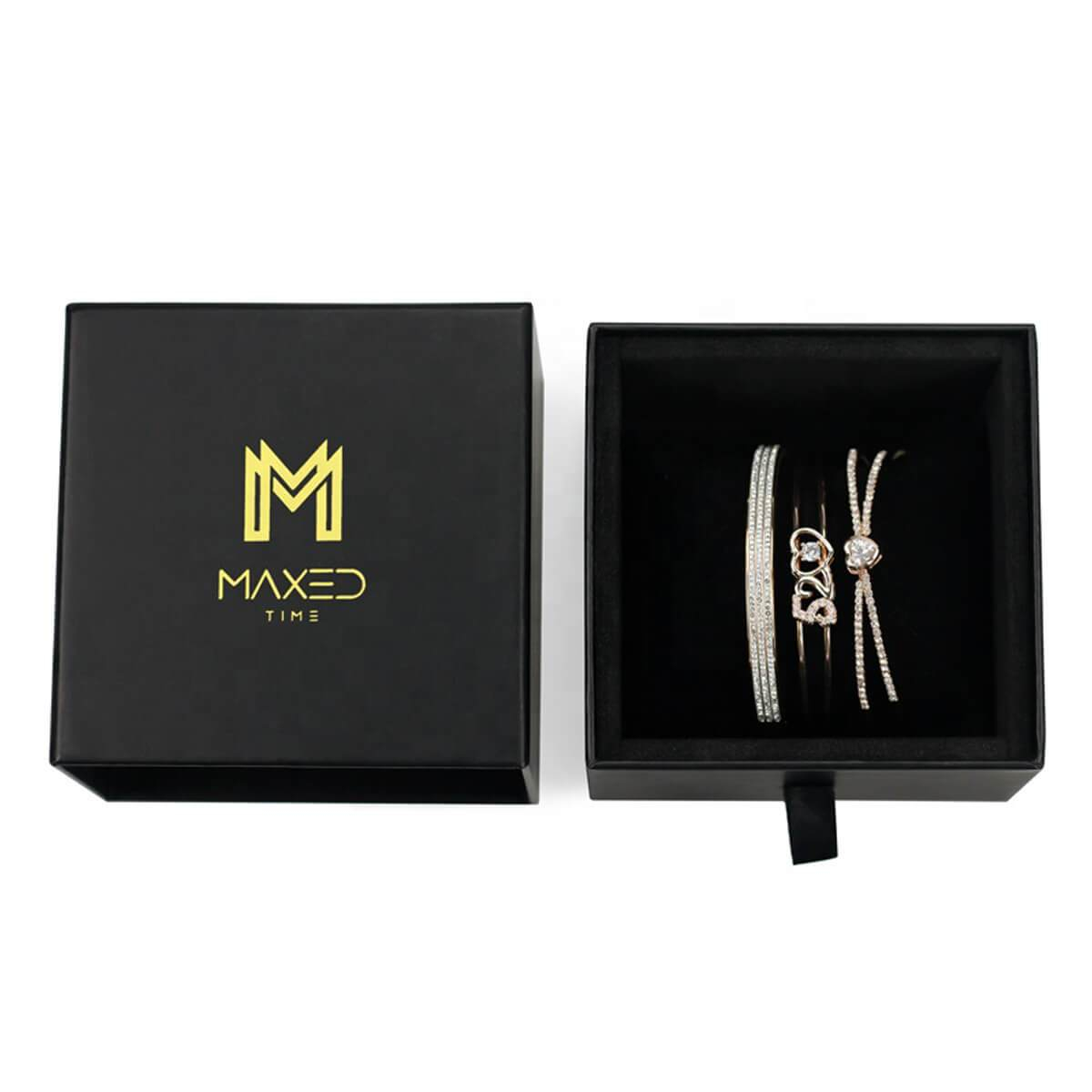 rigid drawer jewelry box with ribbon pull and fitted insert - view 5